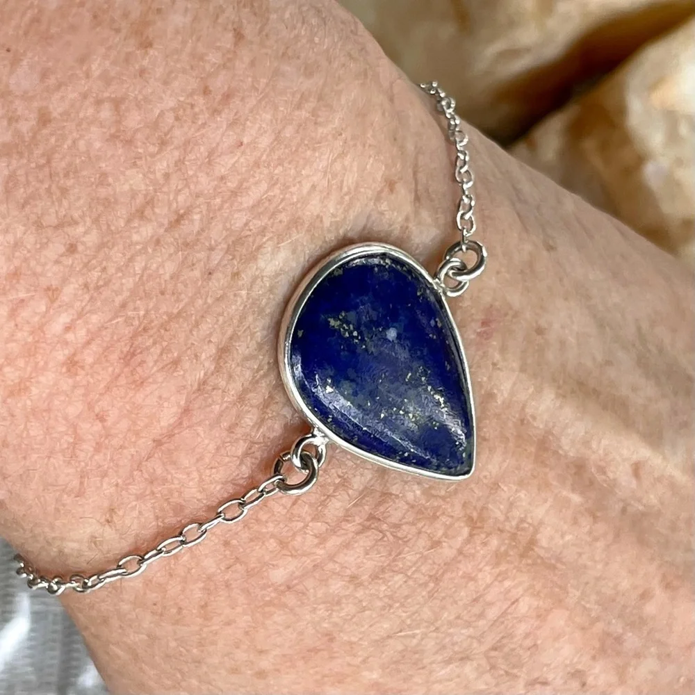 Lapis Lazuli 925 Sterling Silver chain bracelet - Picture 7 of 9